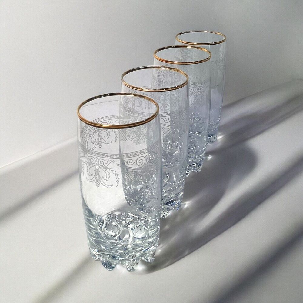 Cellini Home Essential 24k Gold Finish Highball Tumblers Set Of 4 Glasses